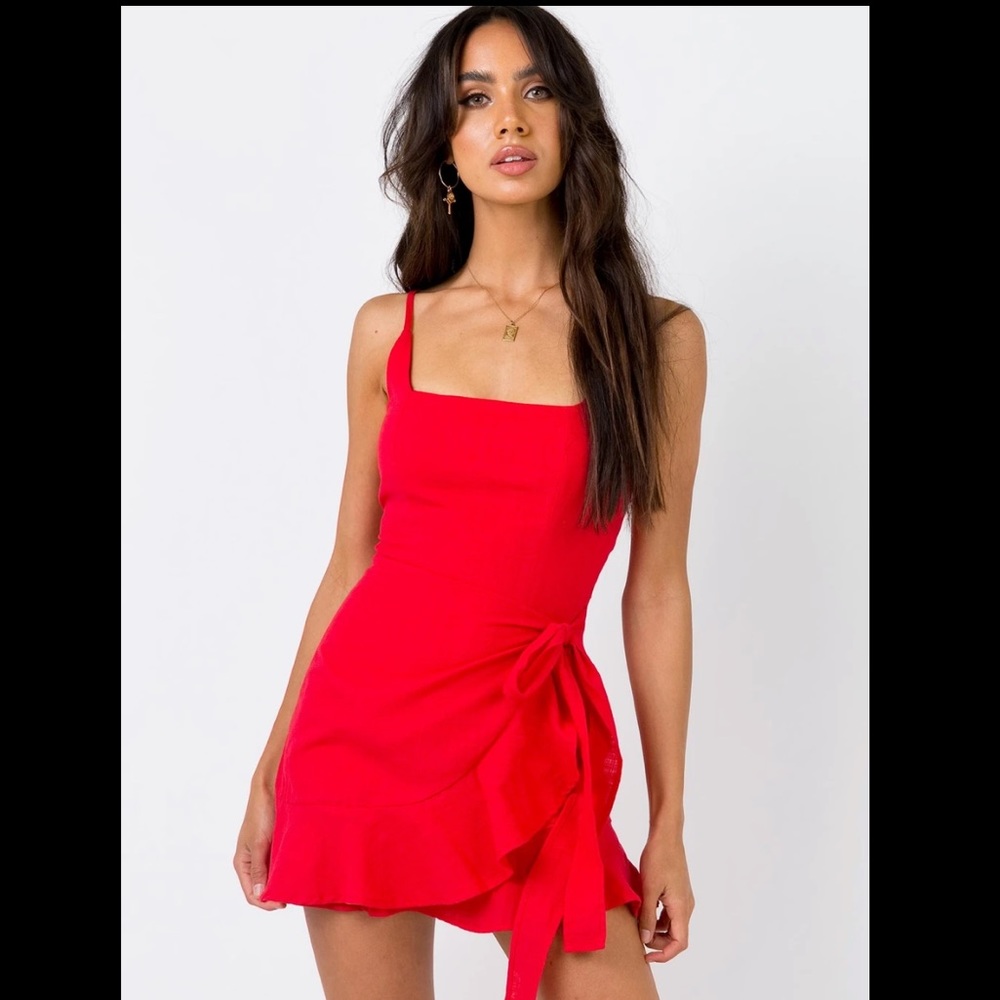 Red Faux Wrap Tank Dress